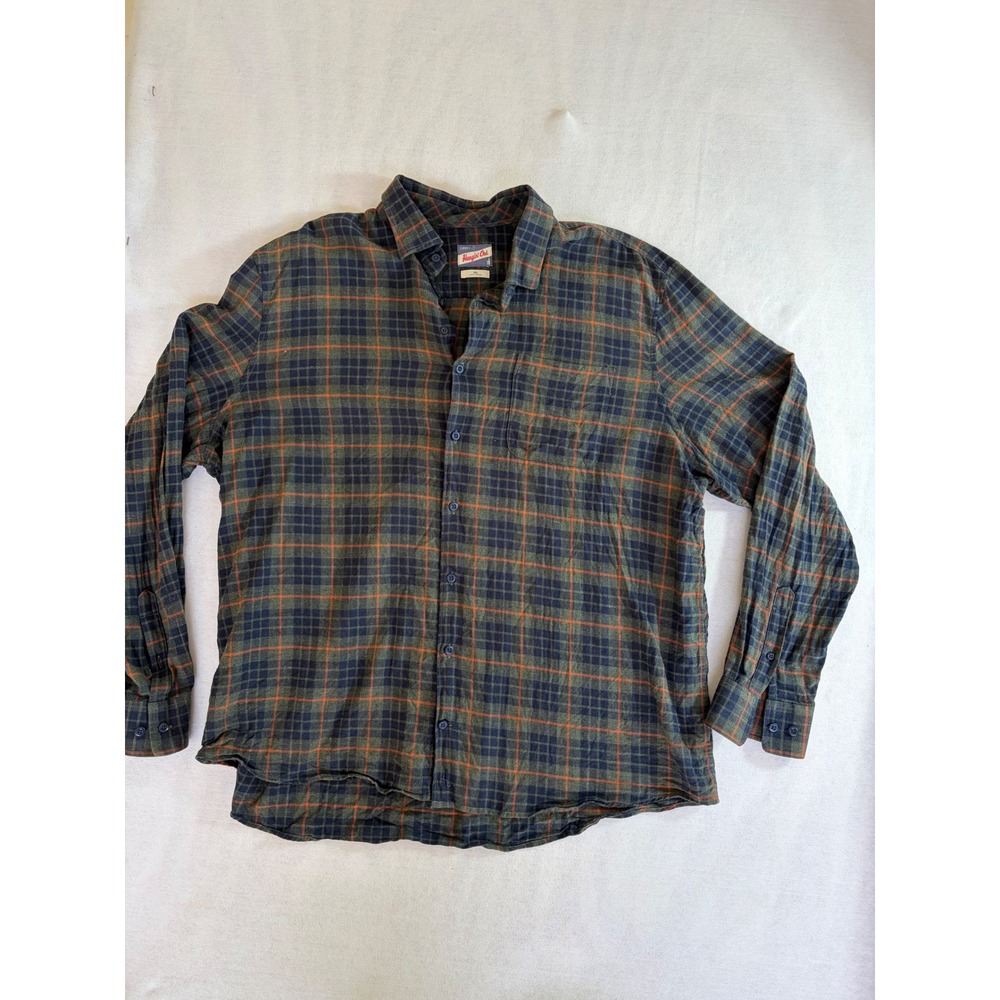 Johnnie-O Hangin Out‎ Mens 2XL Pine Green Plaid Cotton Flannel Button Down Shirt